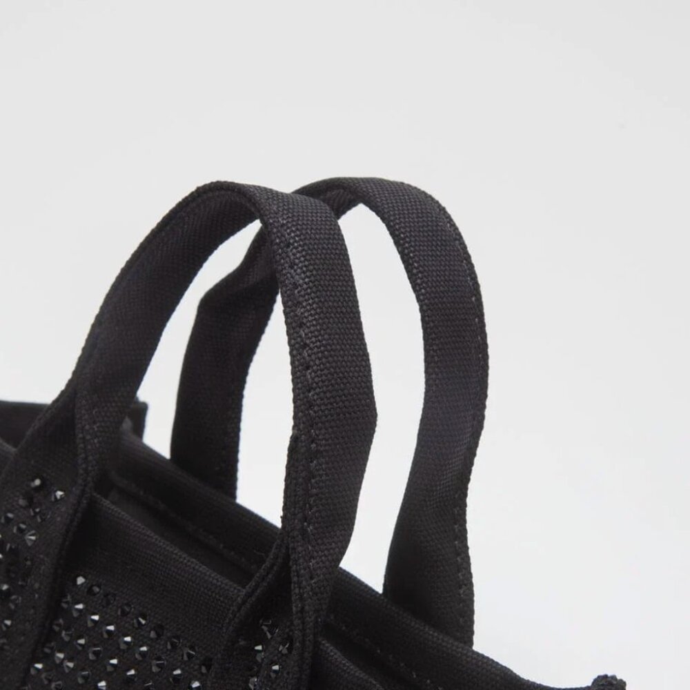 Natural Tan Rhinestone Mini Tote Crossbody Bag | Sparkly Canvas Zip Purse NEW - Picture 8 of 9